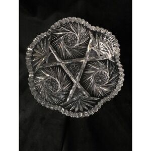 AMERICAN BRILLIANT SAW TOOTH RIM CUT CRYSTAL GLASS BOWL 8" ROUND‎ STAR DESIGN